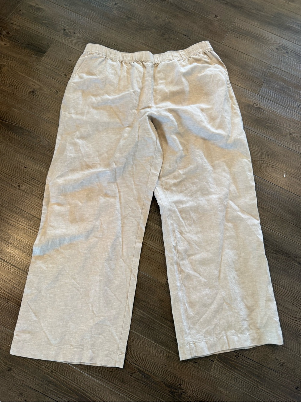 Loft Linen Blend Pull On Stretch Waistband Neutral Pants NWT